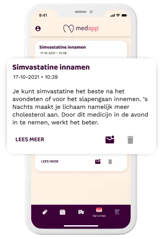 Mobiele telefoon toont de app met daarin een advies over een medicijn