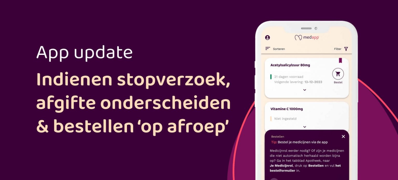 Opsomming nieuwe functionaliteiten in de app met afbeelding van telefoon met een screenshot van een app functionaliteit erin.