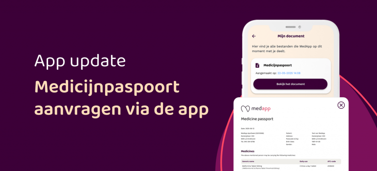 App van MedApp met daarin het medicijnpaspoort scherm